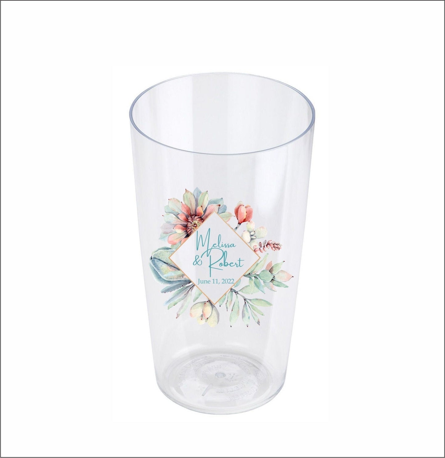 20oz Personalized plastic craft pint glass, custom printed, beer glasses, swag bags, bags, desert wedding, cocktails, cactus, watercolor
